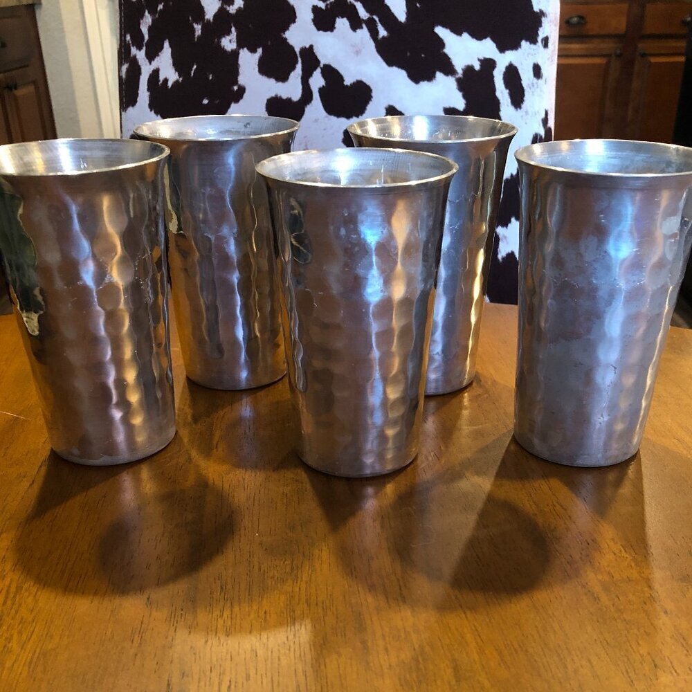 Lot of 5 Vintage Retro Hammered Silver‎ Color Aluminum Drinking Cups